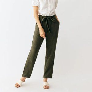 Grae Cove Selah 100% Linen Paper-Bag Waist Bow-Tie Pants Women's Size L NWT
